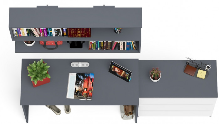 Мори Стол письменный МСП1200.1 + Комод МК800.1 + Полка 1200, цвет графит/белый, ШхГхВ 200,8х50х209,6 см., универсальная сборка