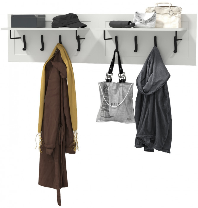 Остин 15.12 Вешалка + 15.12 Вешалка, цвет белый шагрень, ШхГхВ 159,4х29,6х39,7 см.