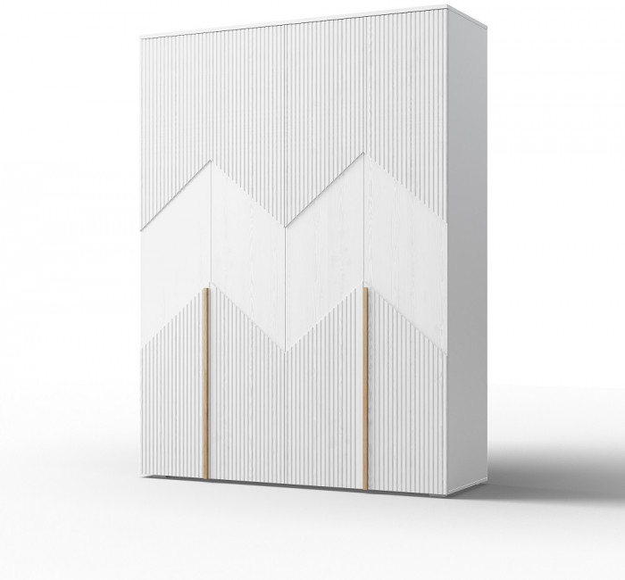 Шкаф 4-х дверный для одежды "Оливия" - Белый текстурный/Ясень белый