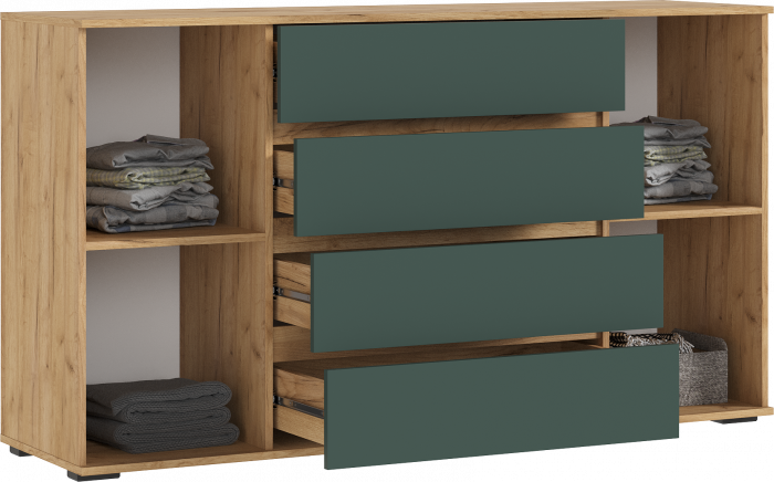 Норд Комод 2 двери 4 ящика (1600), Дуб крафт/Изумрудный