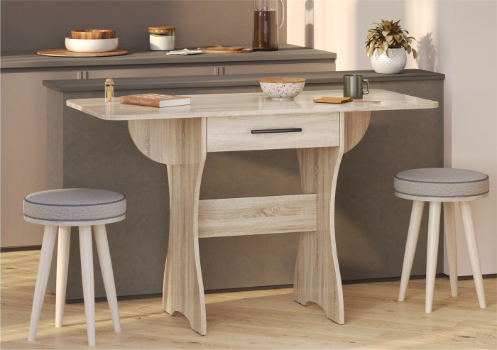 Стол обеденный раскладной с ящиком 6-02.120ТМдубсон, цвет дуб сонома, ШхГхВ 120х57х75 см., 60х57х75 см. сложенный