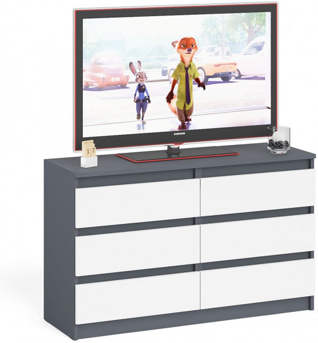 Мори Комод МК1200.6, цвет графит/белый, ШхГхВ 120,4х41х73 см.