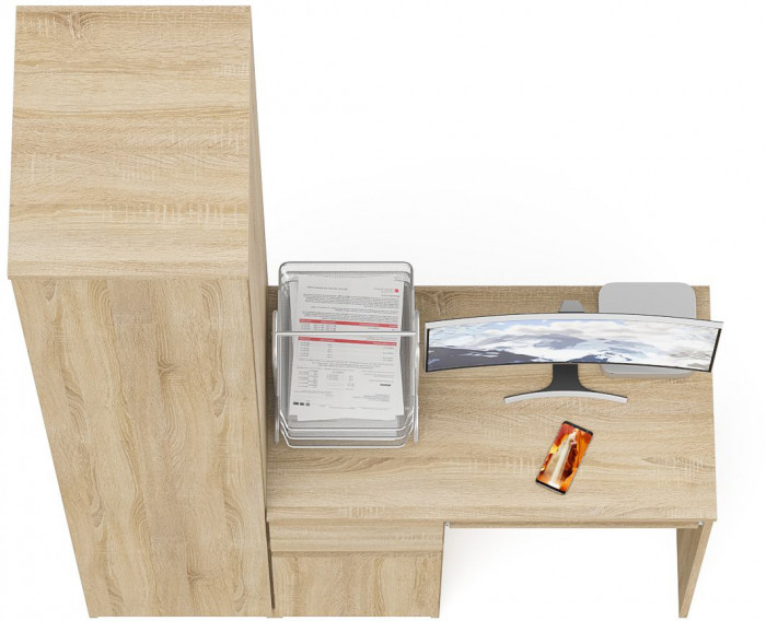 Мори Стол компьютерный МС-1 левый + Пенал МШ400.1, цвет дуб сонома, ШхГхВ 130,4х50,4х209,6 см., выдвижной ящик слева, НЕ универсальная сборка