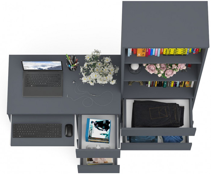 Мори компьютерный стол МС-6 правый + Стеллаж МСТ600.3, графит