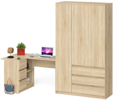 Мори Стол компьютерный МС-16 левый + Шкаф МШ1200.1, цвет дуб сонома, ШхГхВ 244,8х84,9х209,6 см., выдвижные ящики слева, НЕ универсальная сборка