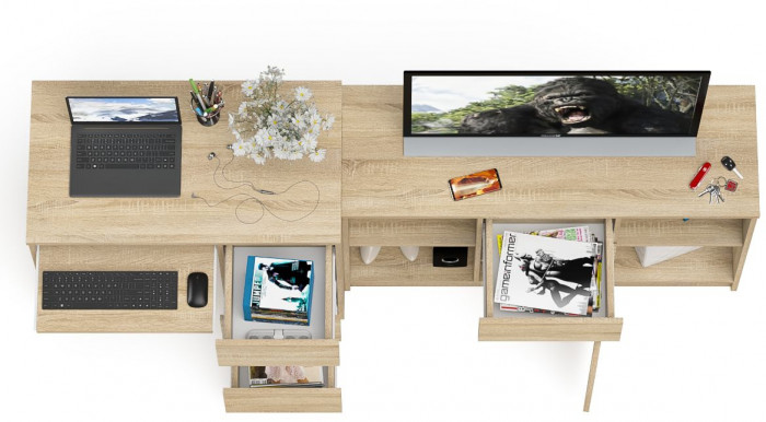 Мори Стол компьютерный МС-6 правый + Тумба МТВ1204.1, цвет дуб сонома, ШхГхВ 210,4х50х76,6 см., выдвижные ящики справа, НЕ универсальная сборка