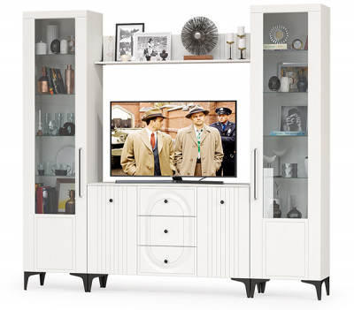 Валенсия Гостиная № 100, ЛДСП белый шагрень/МДФ белый шагрень