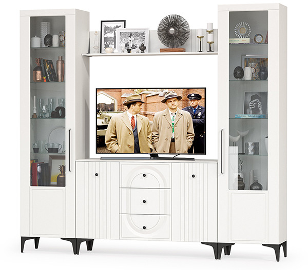 Валенсия Гостиная № 100, ЛДСП белый шагрень/МДФ белый шагрень