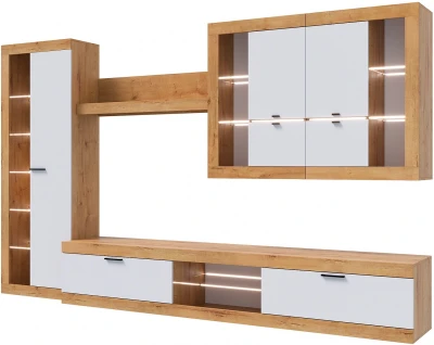 Прага Модульная Гостиная, вариант №2, Дуб Вотан/Белый глянец