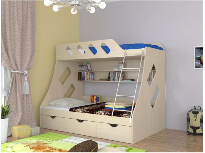Дельта-20.01 Детская двухъярусная кровать с лестницей (Венге, Дуб молочный)
