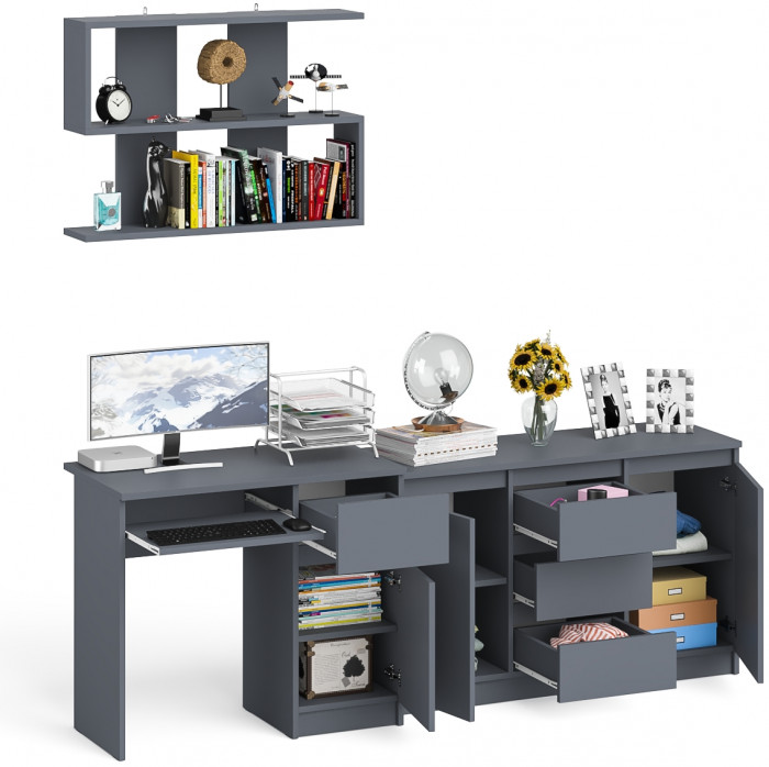 Мори Стол компьютерный МС-1 правый + Комод МК1200.3 + Полка 900, цвет графит, ШхГхВ 210,4х50х209,6 см., НЕ универсальная сборка