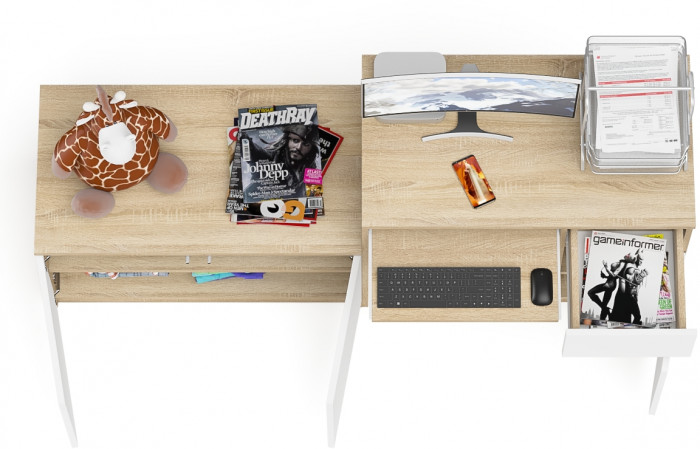 Мори Стол компьютерный МС-1 правый + Тумба МА900.1, цвет дуб сонома/белый, ШхГхВ 180,4х50,4х76,6 см., выдвижной ящик справа, НЕ универсальная сборка