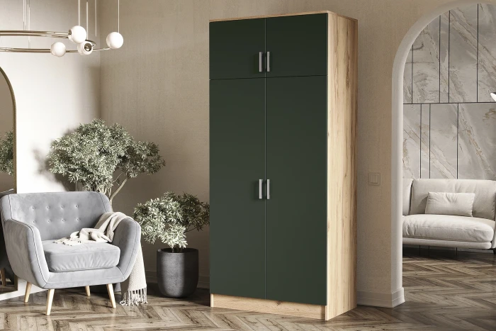 Шкаф 2-х створчатый (штанга+полка), Дуб крафт/Изумрудный