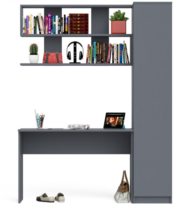 Мори Стол письменный МСП1200.1 + Пенал МШ400.1 + Полка 1200, цвет графит, ШхГхВ 160,8х50,4х209,6 см., универсальная сборка