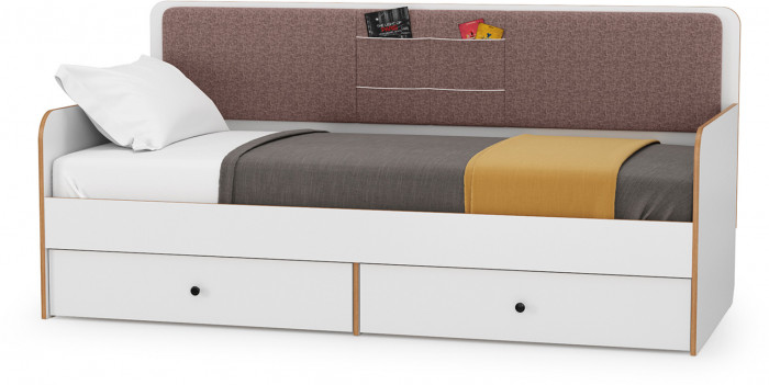 Вуди Компоновка № 35, цвет белый премиум/дуб крафт золотой/саванна латте, сп. м. 900х2000 мм., б/м, основание есть, матрас высотой до 200 мм.