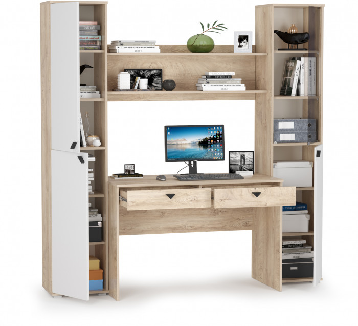 КР100 Бостон № 41, цвет дуб эндгрейн элегантный/фасады МДФ милк рикамо софт, 13.155+12.69+09.132+13.154, ШхГхВ 192,4х57,2х194,4 см., ун. сборка