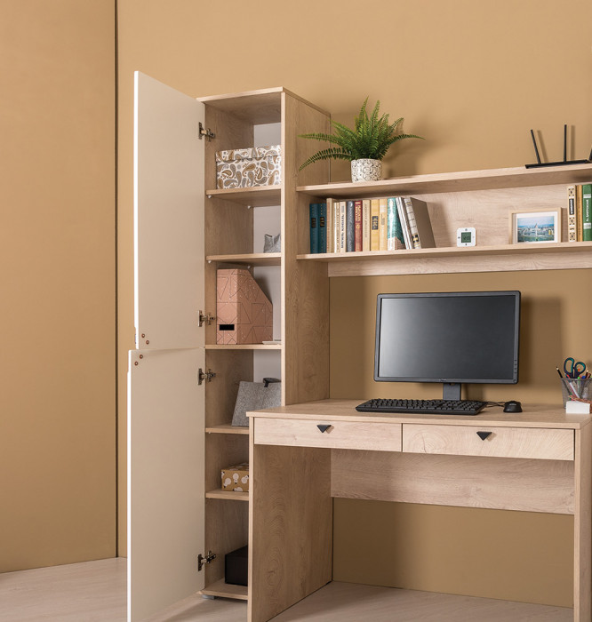 КР100 Бостон № 41, цвет дуб эндгрейн элегантный/фасады МДФ милк рикамо софт, 13.155+12.69+09.132+13.154, ШхГхВ 192,4х57,2х194,4 см., ун. сборка