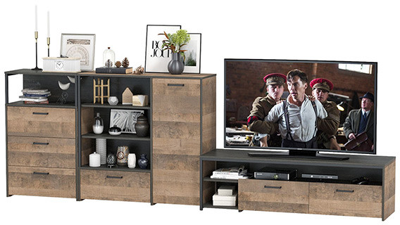 Трувор Гостиная 011, цвет дуб гранж песочный/интра, ШхГхВ 324,8х45,4х106,9 см., универсальная сборка