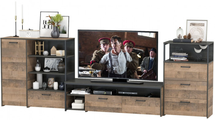 Трувор Гостиная 011, цвет дуб гранж песочный/интра, ШхГхВ 324,8х45,4х106,9 см., универсальная сборка