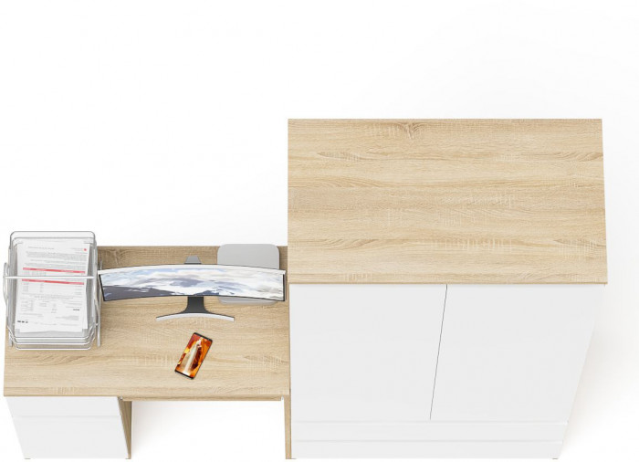 Мори Стол компьютерный МС-1 левый + Шкаф МШ900.1, цвет дуб сонома/белый, ШхГхВ 180,4х50,4х179,6 см., выдвижной ящик слева, НЕ универсальная сборка