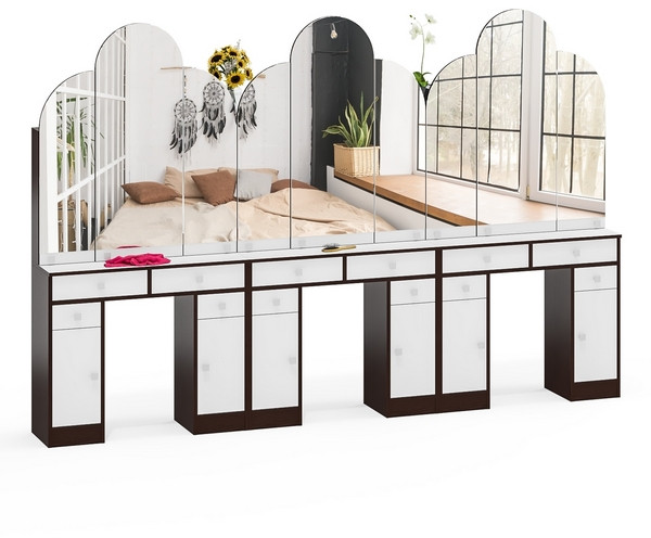 Три туалетных столика Трельяжа МД №2, цвет венге/белый шагрень, ШхГхВ 270х31х178 см. (Трельяж (Туалетный столик № 2))