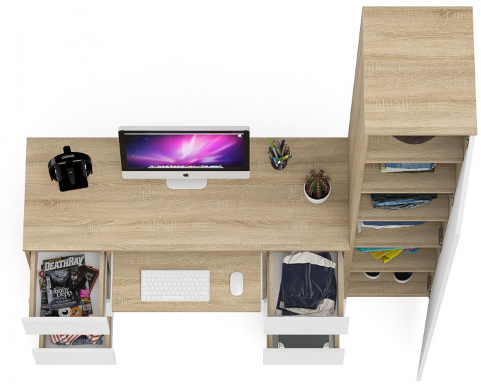 Мори Стол компьютерный МС-2 + Пенал МШ400.1, цвет дуб сонома/белый, ШхГхВ 175,8х50,4х209,6 см., универсальная сборка