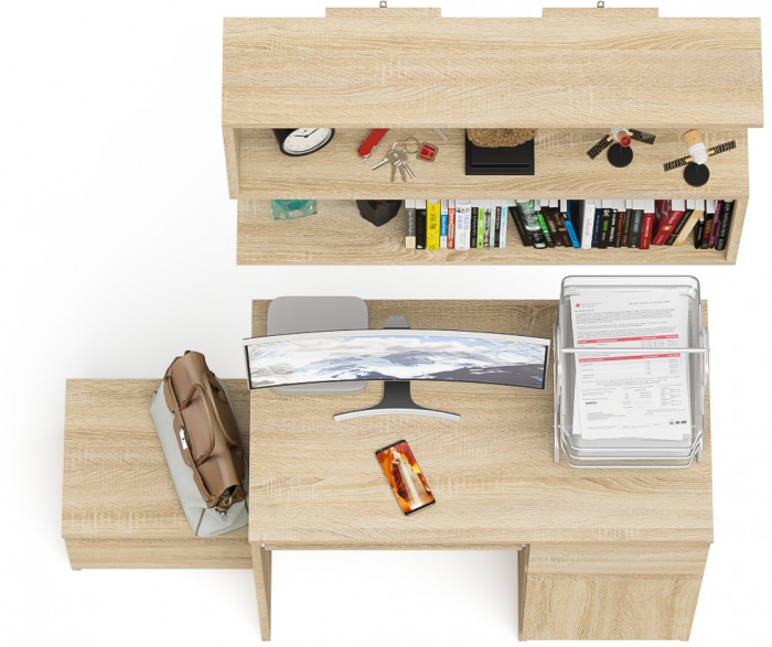 Мори компьютерный стол МС-1 правый + Тумба ТМП400.1 + Полка 900, дуб сонома
