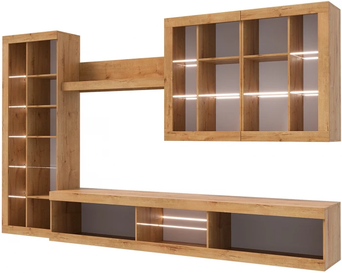 Прага Модульная Гостиная, вариант №2, Дуб Вотан/Черный глянец