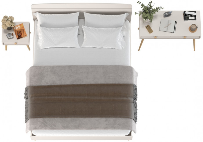 Афина Спальня Кровать 1600 + Стол + Тумба, цвет кашемир серый, ШхГхВ 164,6х210,2х95,6 + 100х45х76 + 45х37х45 см., 1600х2000 мм., б/м, осн. есть