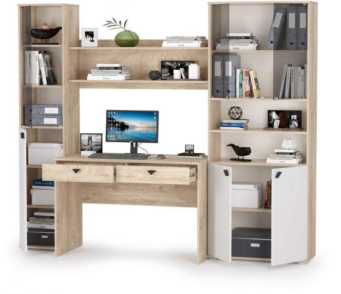 КР100 Бостон № 42, цвет дуб эндгрейн элегантный/фасады МДФ милк рикамо софт, 13.155+12.69+09.132+13.156, ШхГхВ 230,6х57,2х194,4 см., ун. сборка