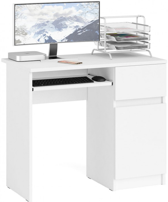 Мори Стол компьютерный МС-1 правый, цвет белый, ШхГхВ 90х50х76,6 см., выдвижной ящик справа, НЕ универсальная сборка