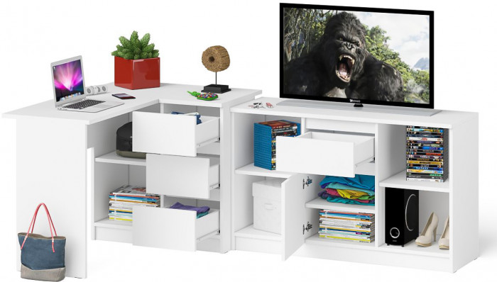 Мори Стол компьютерный МС-16 правый + Тумба МТВ1204.1, цвет белый, ШхГхВ 244,8х84,9х76,6 см., выдвижные ящики справа, НЕ универсальная сборка