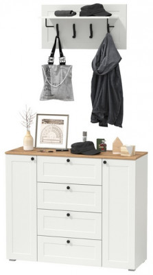 Остин 16.221 Комод + 15.12 Вешалка, белый шагрень/дуб крафт золотой