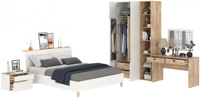 Муссон Спальня № 16, цвет белый/дуб эндгрейн элегантный, ортопед, сп. м. 1600х2000 мм., б/м