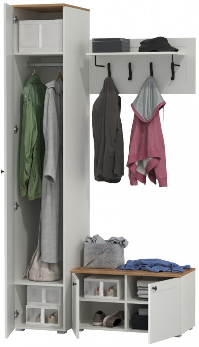 Остин Прихожая 25, цвет белый шагрень/дуб крафт золотой, ШхГхВ 120х54,3х229,6 см., универсальная сборка