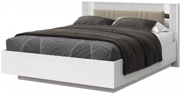 Кровать полутороспальная 140х200 "Харди" с зеркальными вставками - Белый текстурный/Ясень белый