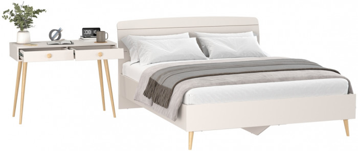 Афина Спальня Кровать 1600 + Стол, цвет кашемир серый, ШхГхВ 164,6х210,2х95,6 + 100х45х76 см., сп.м. 1600х2000 мм., б/м, основание есть