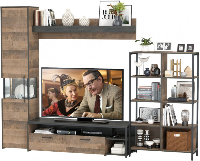 Трувор Гостиная 015, цвет дуб гранж песочный/интра, ШхГхВ 284,6х45,4х210 см., универсальная сборка