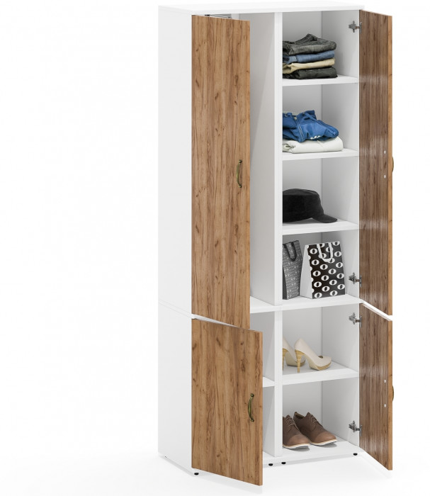 Лидер-8 Модуль Пенал МД 21Б + Пенал МД 22Б, цвет белый шагрень/крафт золото, ШхГхВ 80х37,5х190 см., универсальная сборка