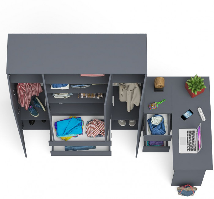 Мори Стол компьютерный МС-16 левый + Шкаф МШ1600.1, цвет графит, ШхГхВ 284,8х84,9х209,6 см., выдвижные ящики слева, НЕ универсальная сборка