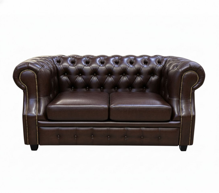 Диван офисный Честер ЛОФТ 2-х местный, экокожа коричневый