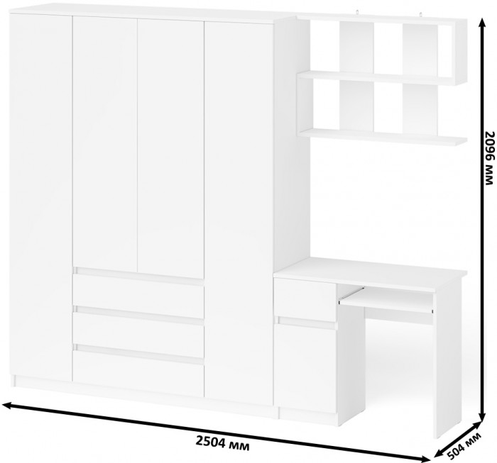 Мори компьютерный стол МС-1 левый + Шкаф МШ1600.1 + Полка 900, белый