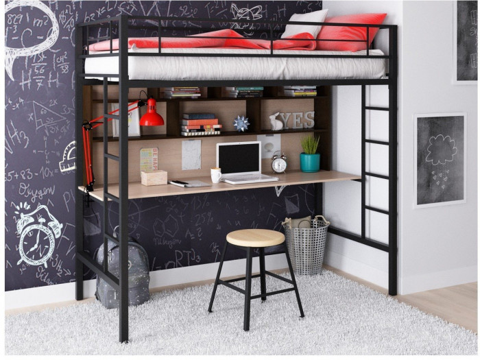 Кровать-чердак Севилья 1.2 (Венге / Дуб молочный, Серый)