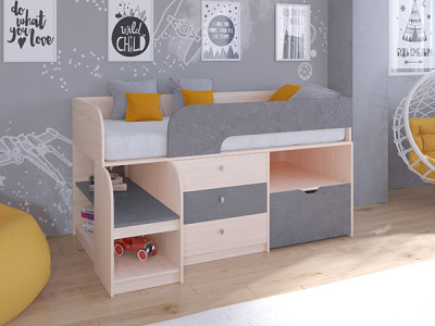 Кровать чердак Астра 9 V5 Дуб молочный/Железный Камень