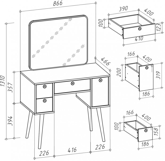 Трюмо 4-25919граф, цвет графит, ШхГхВ 86,6х46,6х131 см.