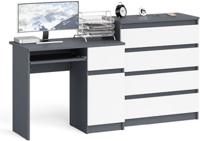 Мори Стол компьютерный МС-1 правый + Комод МК800.4, цвет графит/белый, ШхГхВ 170,4х50х94 см., выдвижной ящик справа, НЕ универсальная сборка