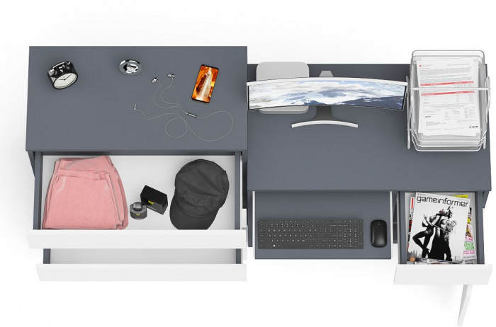 Мори Стол компьютерный МС-1 правый + Комод МК800.4, цвет графит/белый, ШхГхВ 170,4х50х94 см., выдвижной ящик справа, НЕ универсальная сборка