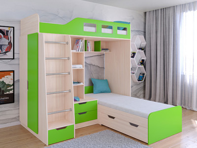 Кровать двухъярусная Астра 4 Дуб молочный/Салатовый