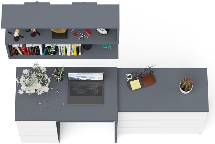 Мори Стол компьютерный МС-6 левый + Комод МК800.1 + Полка 900, цвет графит/белый, ШхГхВ 170,4х50х209,6 см., НЕ универсальная сборка