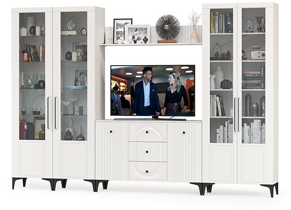 Валенсия Гостиная № 104, ЛДСП белый шагрень/МДФ белый шагрень